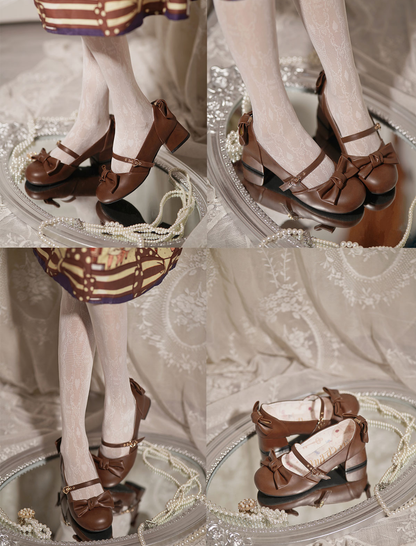 Sheep Puff - Elegant Lolita Bownot Retro High Heel Shoes