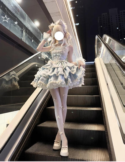 Buling Moon - Ballet Elegance - Sweet Lolita Mini JSK Set with Tulle Shirt and Headdress