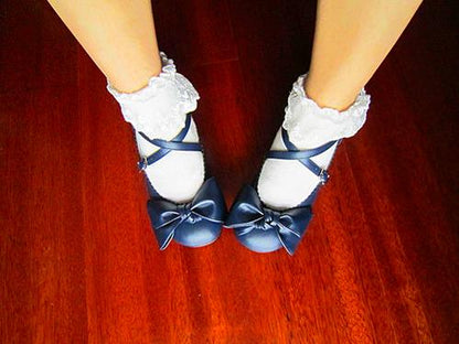 Sosic - Bow and Low Heel Cross Band Lolita Leather Shoes