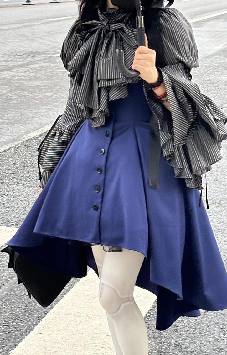 FlowerFairyDaily - Gothic Lolita Striped Shirt With Alternative NeckTie/Jabot