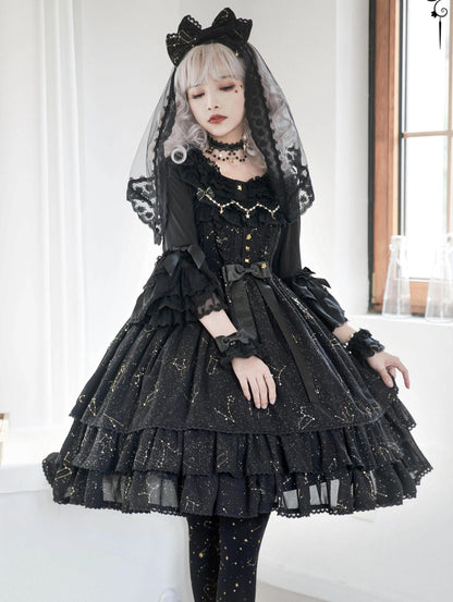 Sakuya Lolita - Whisper Of Stars - Constellation Foil Printing Elegant Lolita High Waist JSK Dress