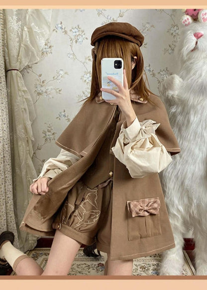 Piggy Bun - Detective Goose - Autumn Winter Lolita Cape Retro Cute Woolen Lolita Coat