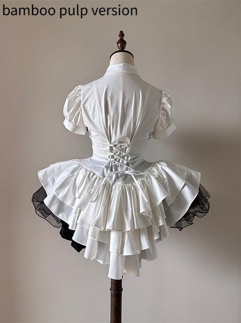 FlowerFairyDaily - Midnight Prayer - Solid Lolita Shirt with Flowing Tiered Back Hem