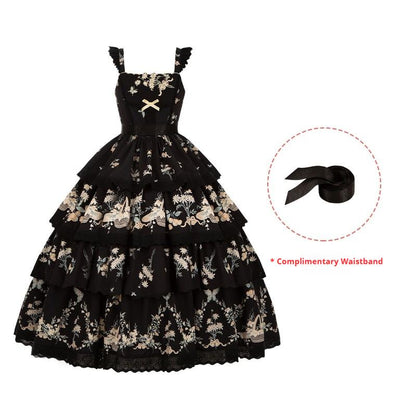With PUJI - Letter and Poetry - Classic Lolita JSK Suit Four-tiered Twins Dress