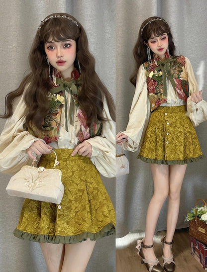 ZJstory - Gilded Age - Vintage Lolita Vest Suit Oil Painting Style Skirt Coat