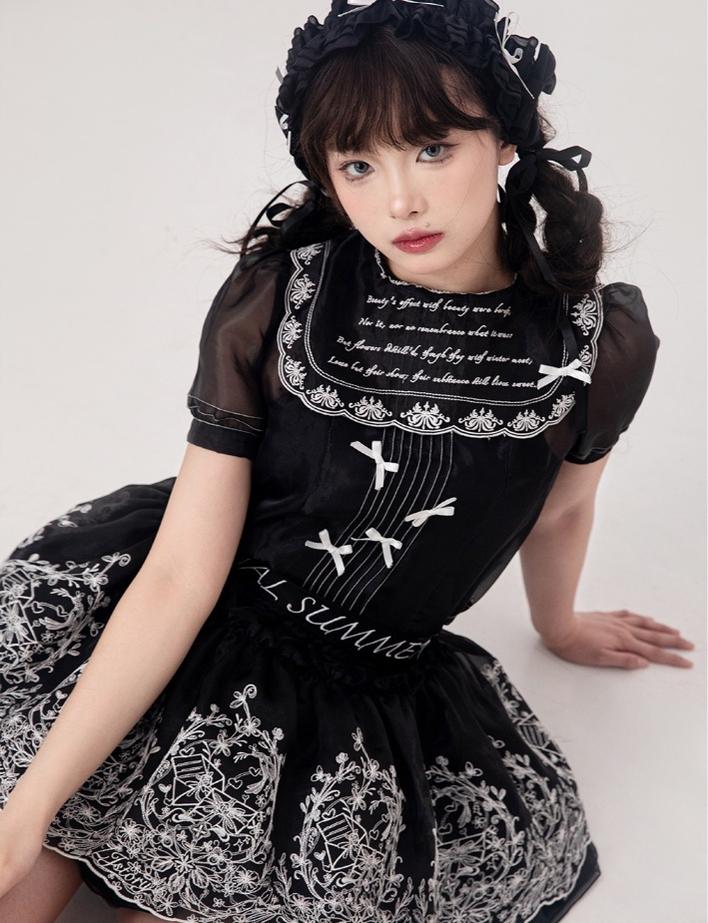 ZJstory - Sonnet Summer - Sweet Lolita Dress Set Embroidery Shirt Tiered Jumper Dress