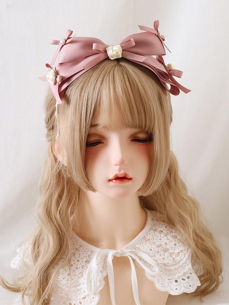 Xiaogui - Ivory & Pink Sweet Lolita Headdress Bridal Lace Headwear