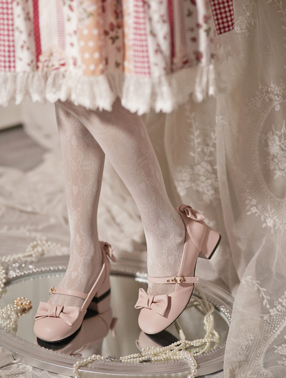 Sheep Puff - Elegant Lolita Bownot Retro High Heel Shoes