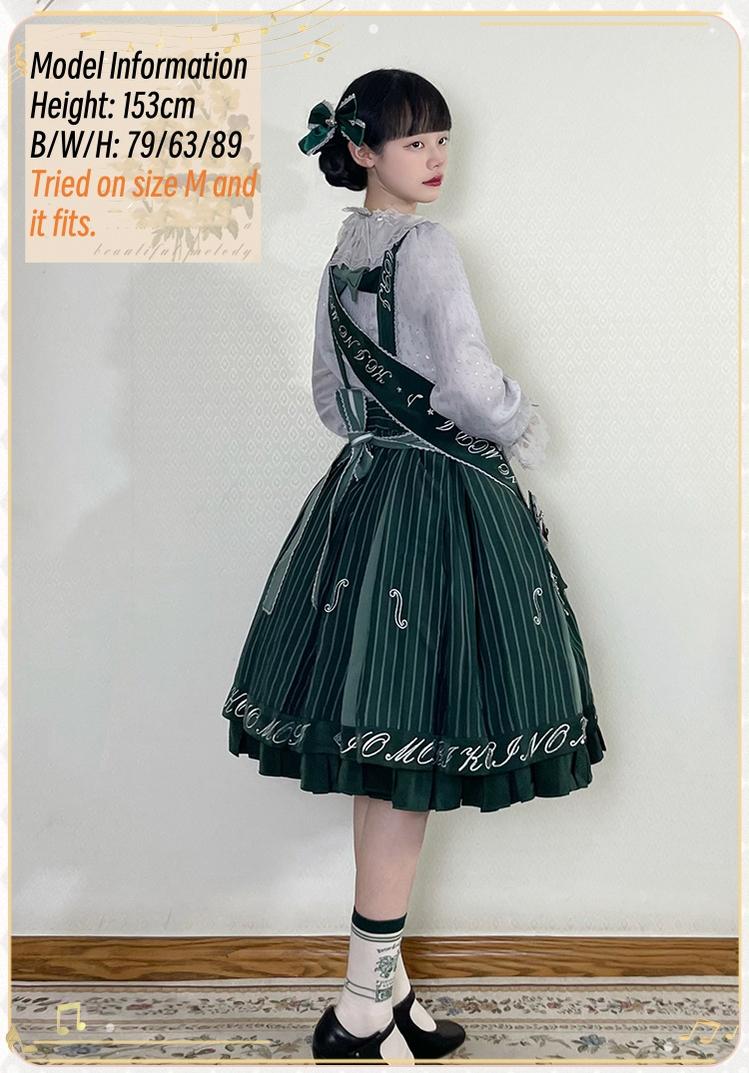 Forest Fluorescent Carps - Classic Lolita Salopette Set Violin Preppy Style Dress