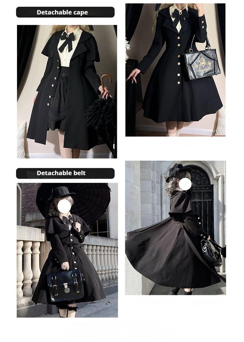 Uncle's Workshop - Rich Heiress - Elegant Black Lolita Coat with Detachable Cape