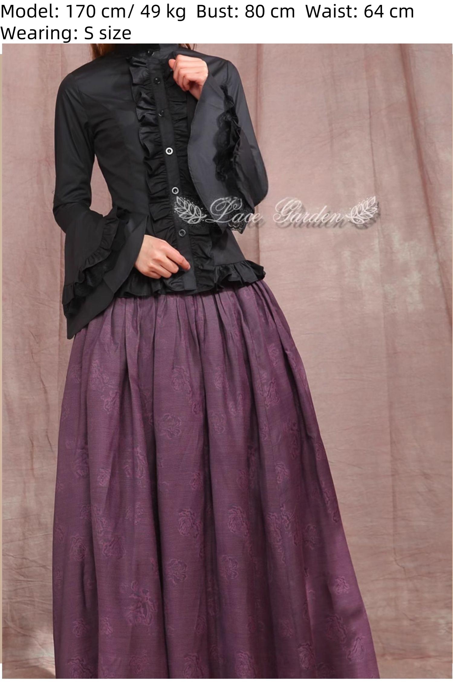 Lace Garden - Dark Angel - Gothic Lolita Shirt with Long Sleeve and Ruffled Long Tail