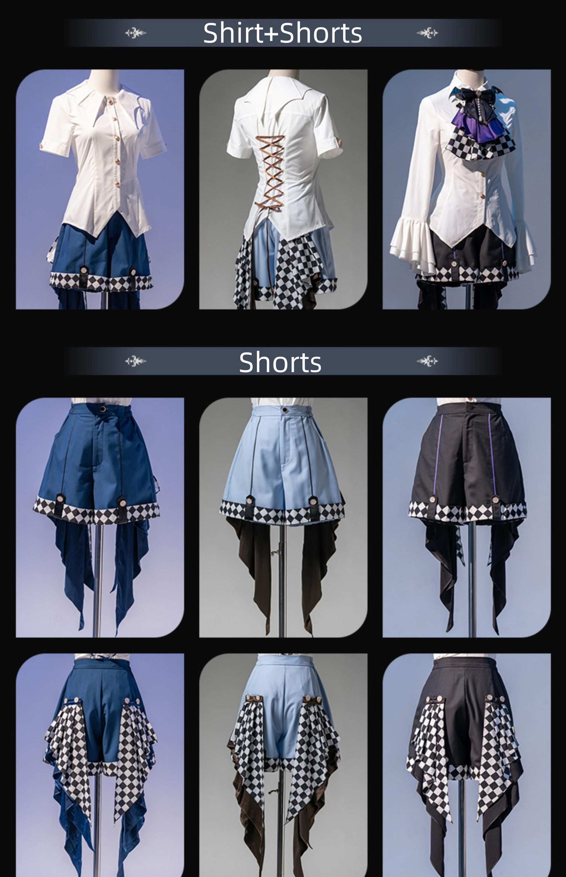 Forest Fluorescent Carps - The Judge's Game - Dark Blue Ouji Lolita Tailored Vest, Shorts Outfit