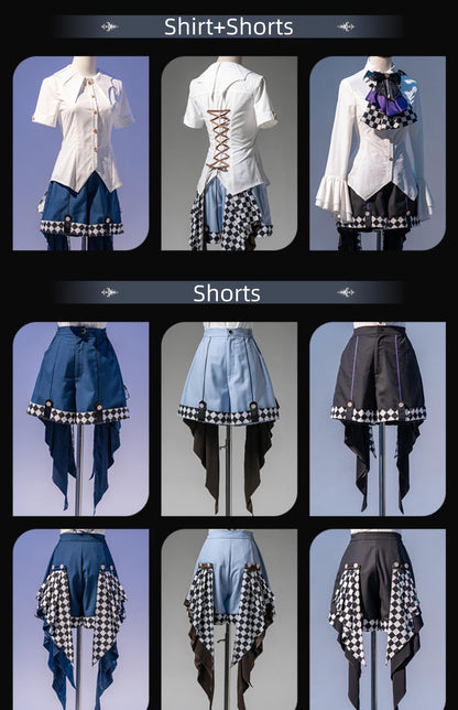 Forest Fluorescent Carps - The Judge's Game - Dark Blue Ouji Lolita Tailored Vest, Shorts Outfit