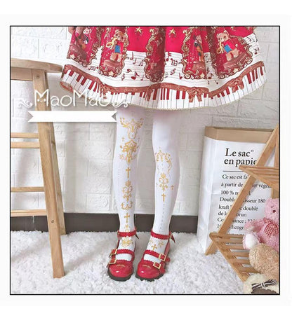 Wulala Mew - Elegant Lolita Pantyhose Daily Gold Foil Printing Tights