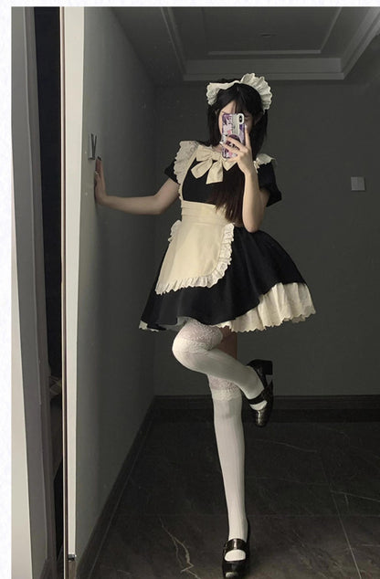 With PUJI - Kiss Kiss - Vintage Lolita OP Dress Maid Lolita Apron Dress