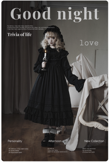 Sanshanjiu - Goodnight Black - Gothic Lolita Black OP with Round Cape Collar