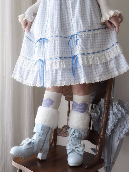 Sheep Puff - Snowy Mochi - Kawaii Lolita Winter Boots, Detachable Fur Trim