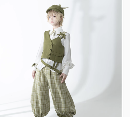 Princess Chronicles - Secret Morning Paper - Ouji Lolita Shirt, Matcha Green Capri Pants