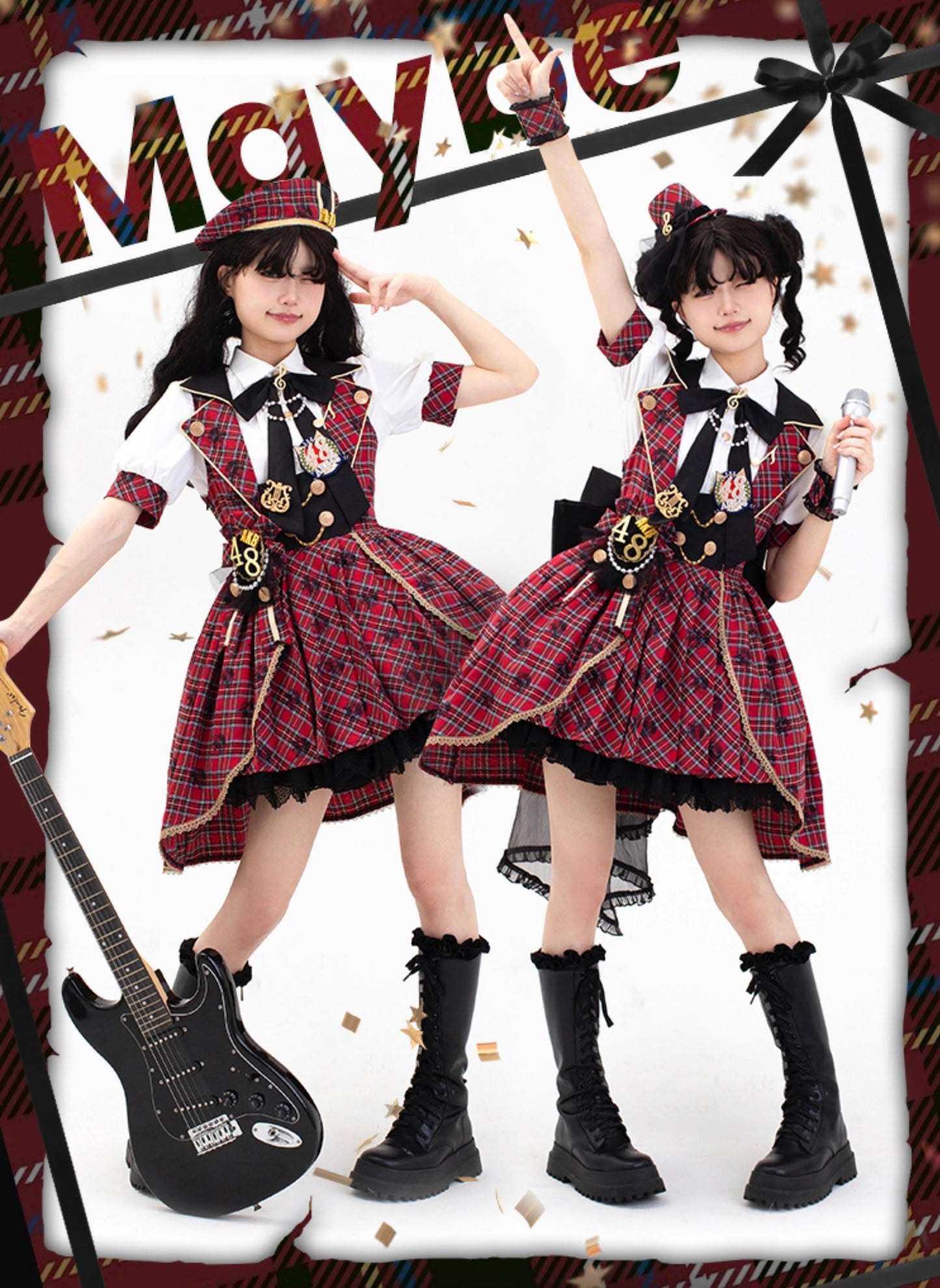 Forest Fluorescent Carps - IP Collab Sweet Lolita Performance Outfit Red Plaid JSK Full Set