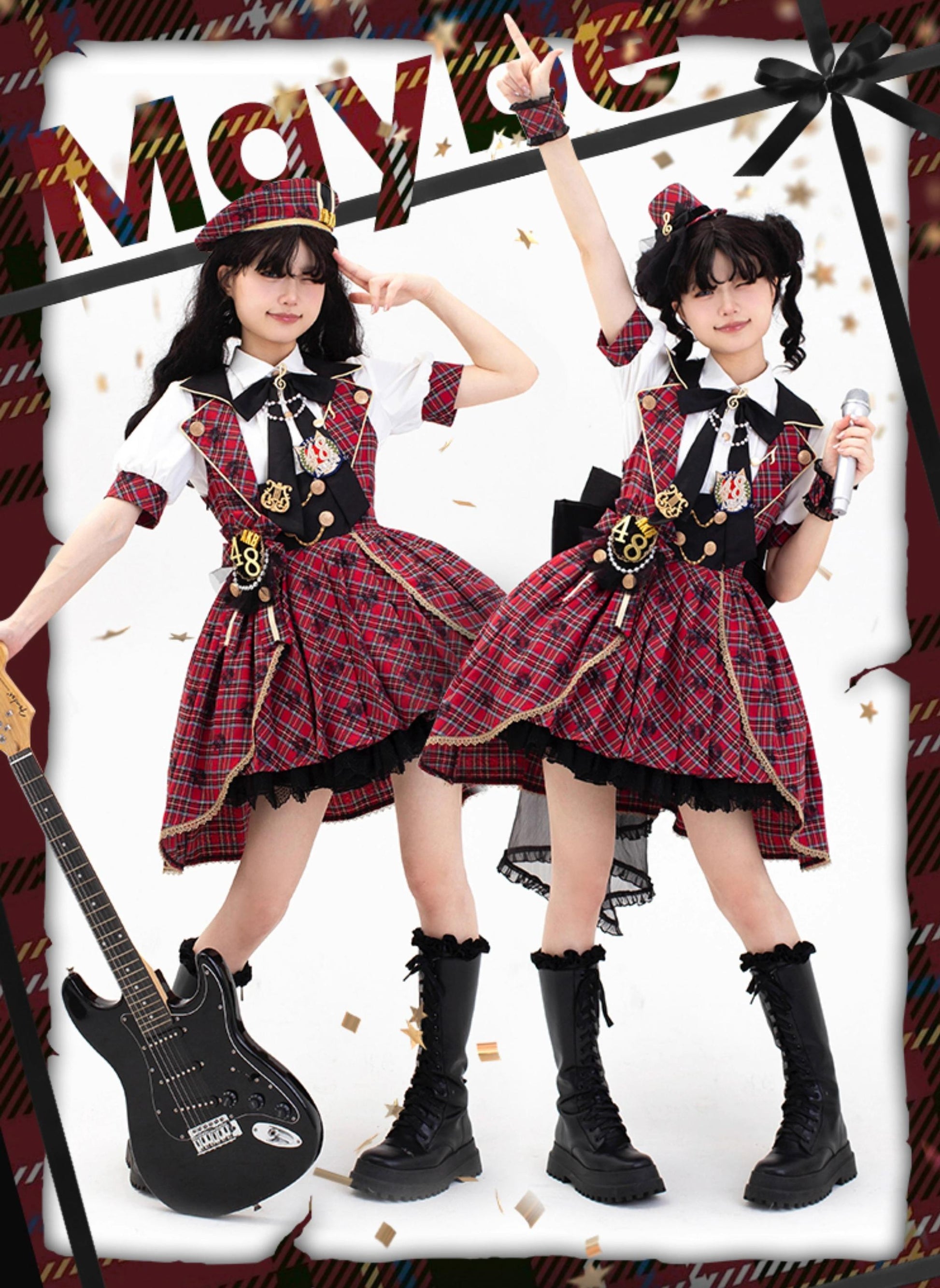 Forest Fluorescent Carps - IP Collab Sweet Lolita Performance Outfit Red Plaid JSK Full Set