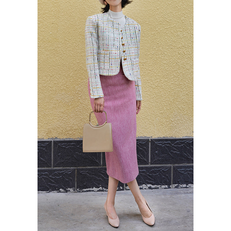 Pale red lady's tweed middle skirt