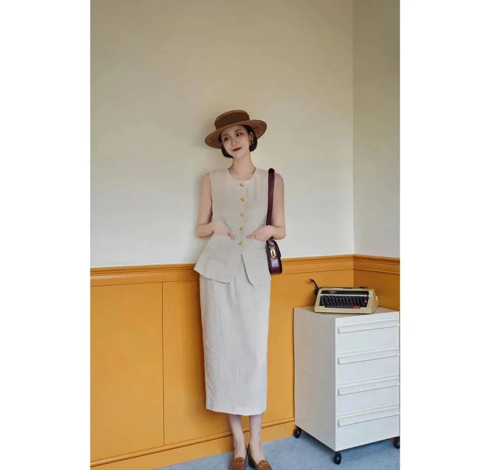 Paris summer resort gilet and straight skirt