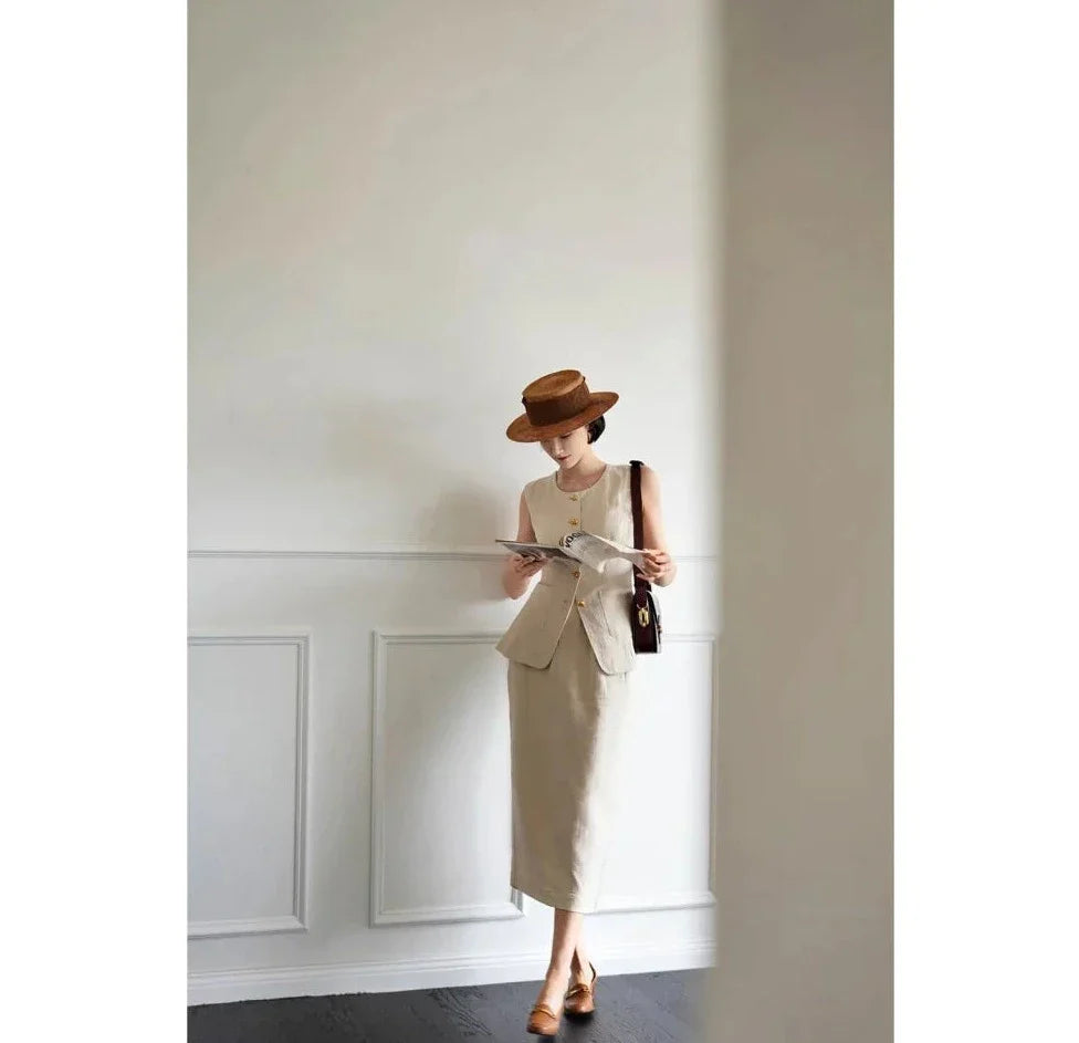 Paris summer resort gilet and straight skirt