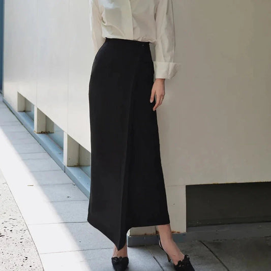 Paris color high waist long wrap skirt