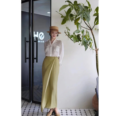 Paris color high waist long wrap skirt