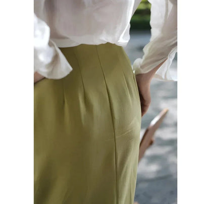 Paris color high waist long wrap skirt