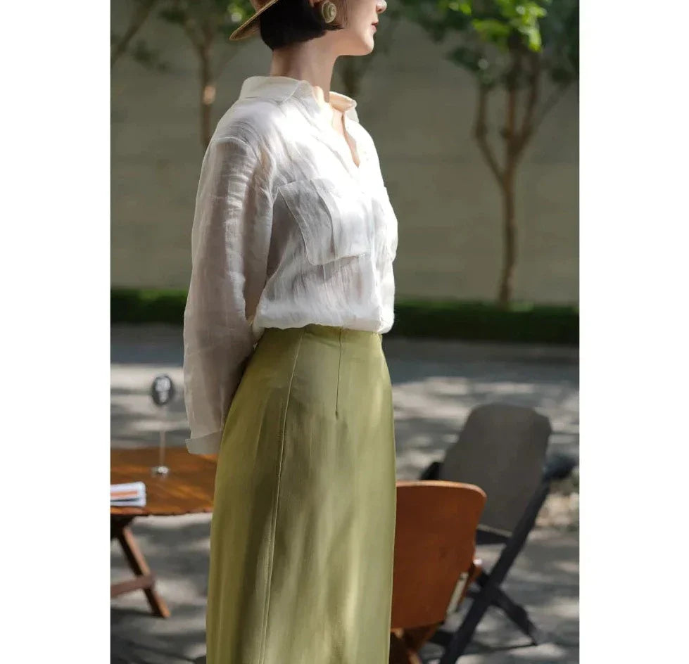 Paris color high waist long wrap skirt