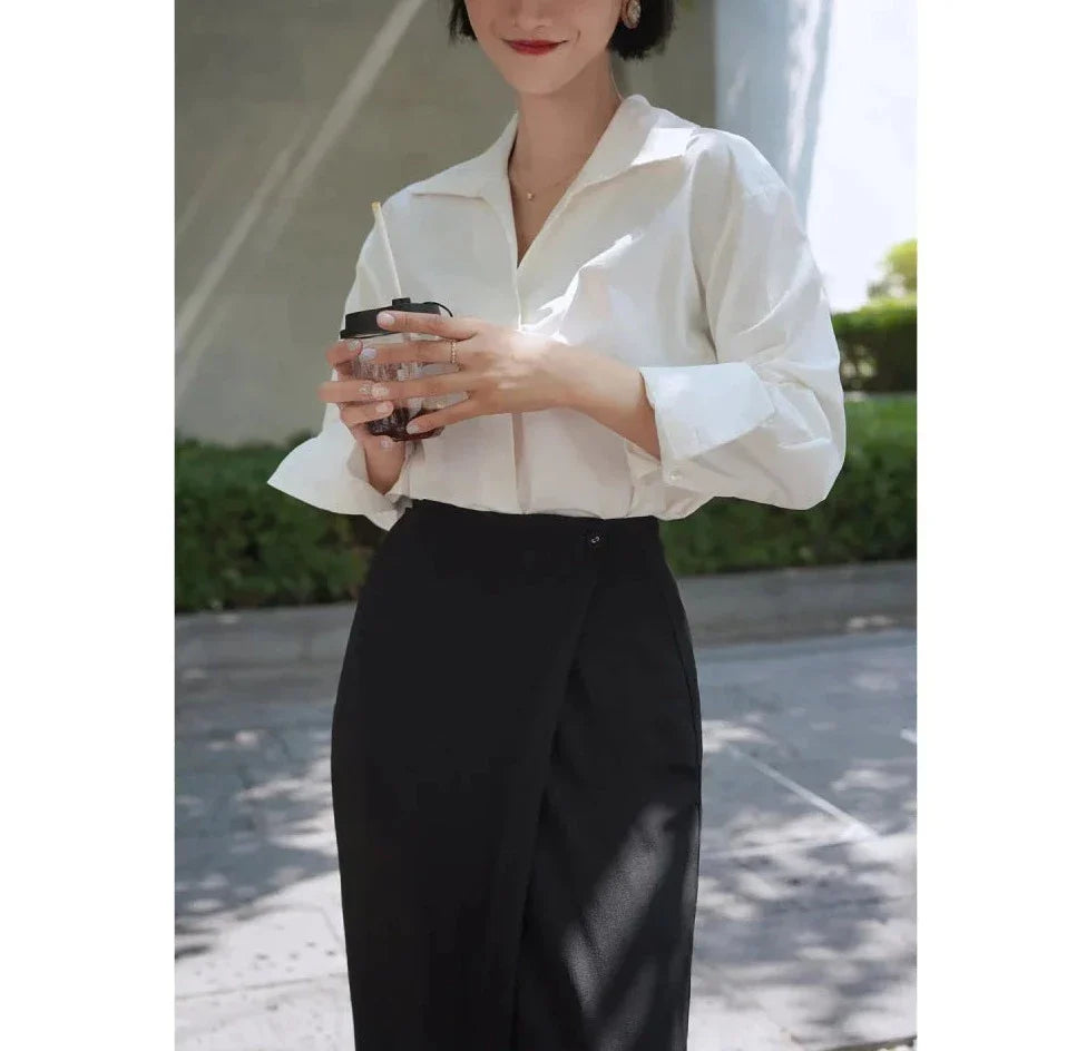 Paris color high waist long wrap skirt