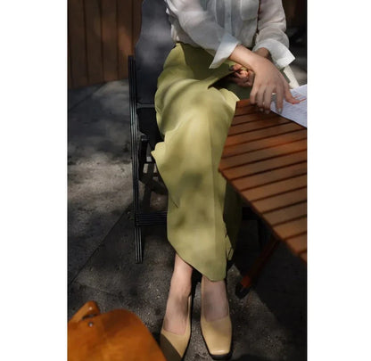 Paris color high waist long wrap skirt