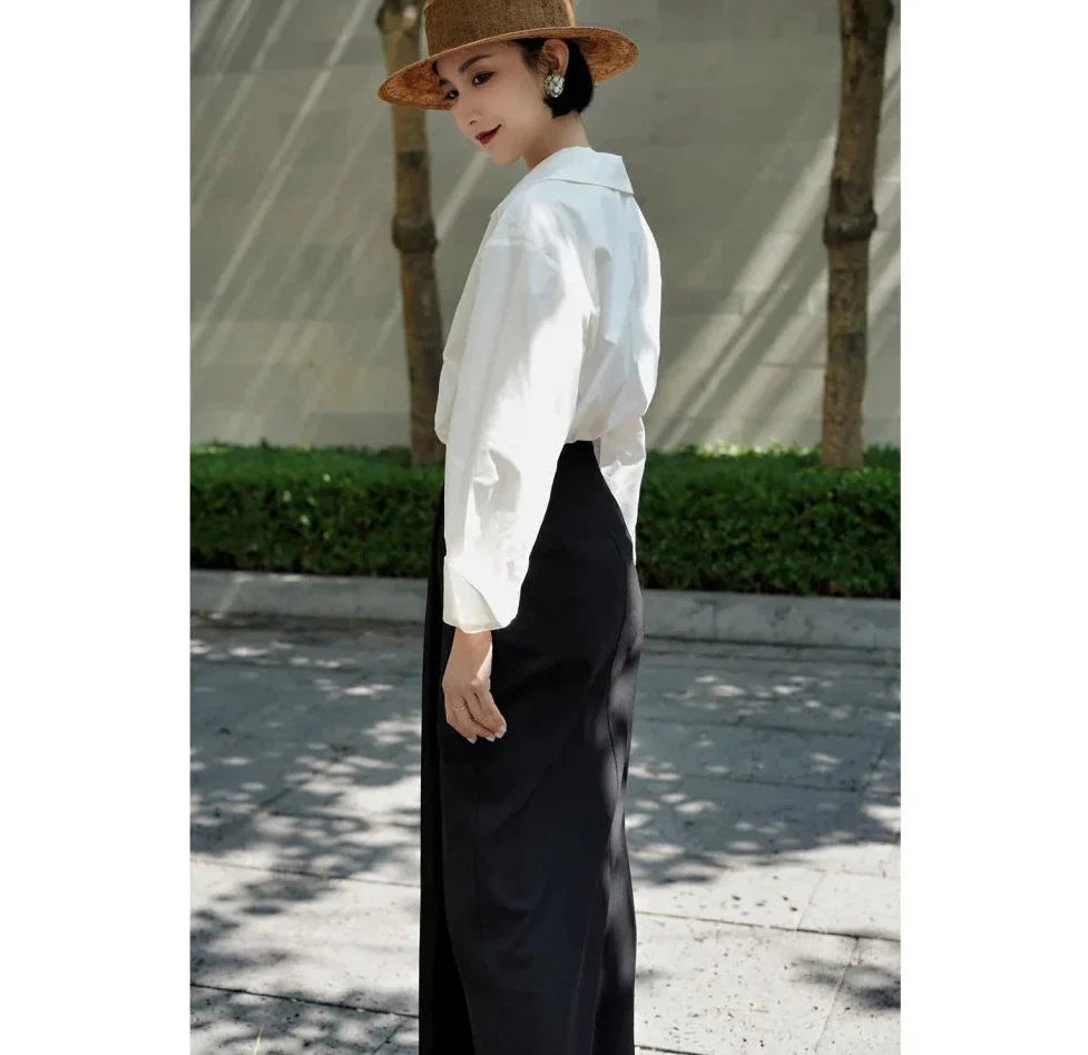 Paris color high waist long wrap skirt