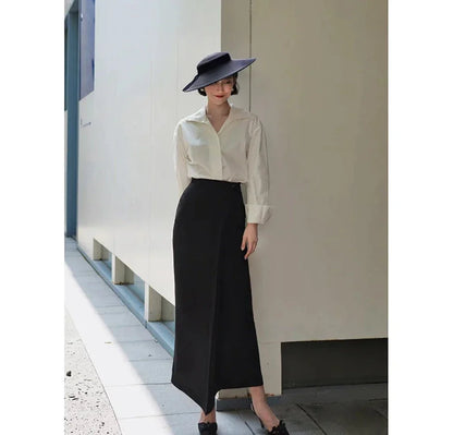 Paris color high waist long wrap skirt