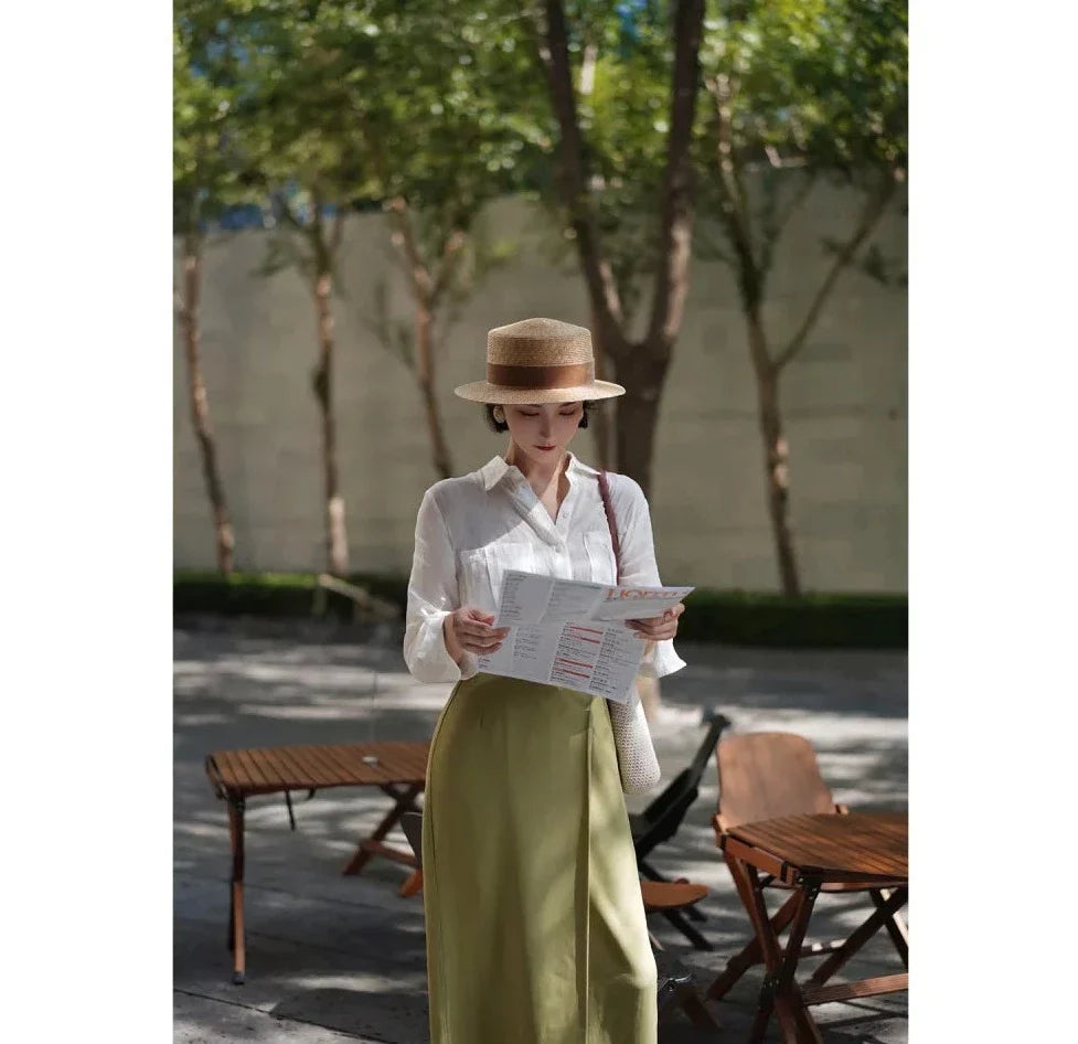 Paris color high waist long wrap skirt