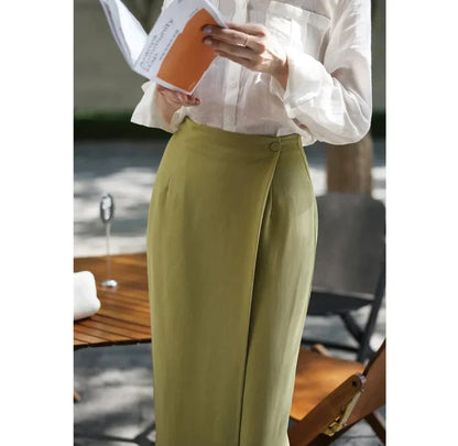 Paris color high waist long wrap skirt