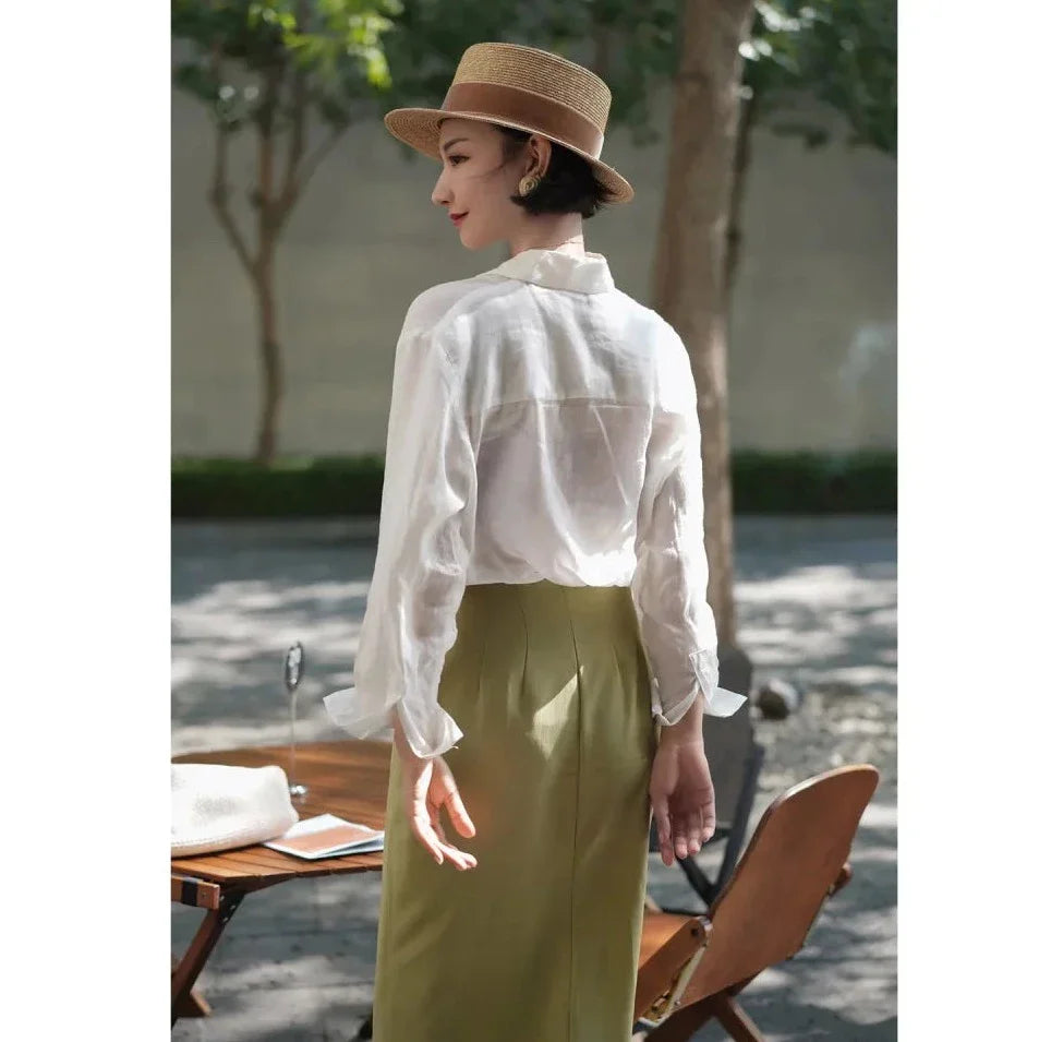 Paris color high waist long wrap skirt