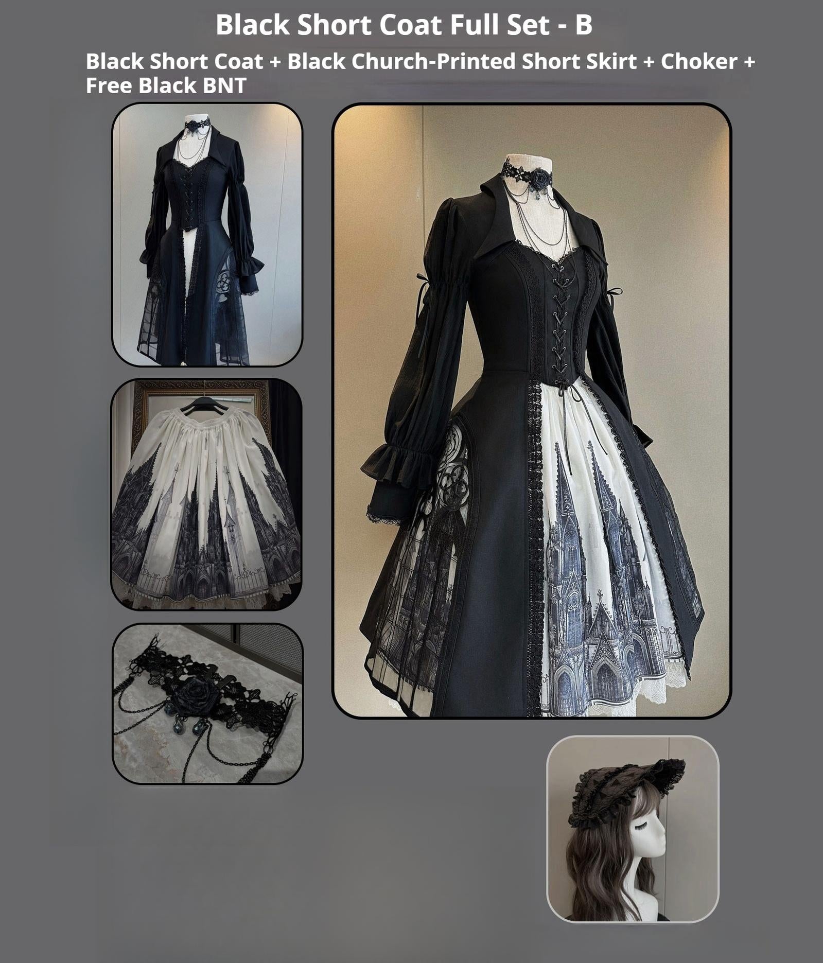 Susin Lolita - Night Traveler - Gothic Lolita Skirt Outfit Long Coat Shirt and Bustier Set