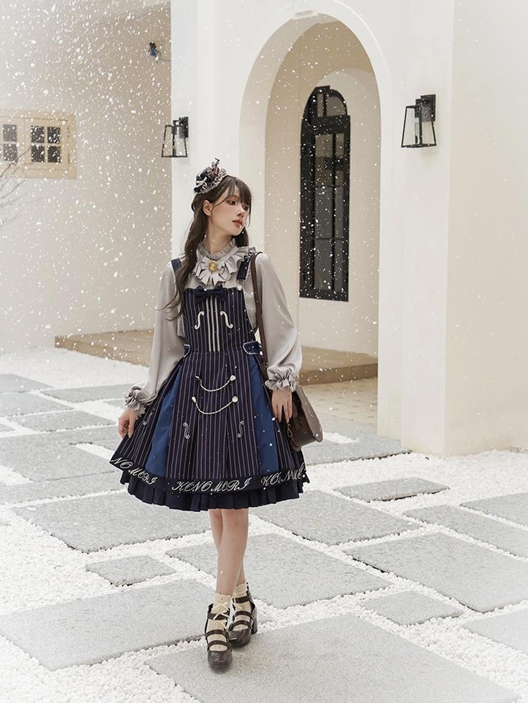 Forest Fluorescent Carps - Classic Lolita Salopette Set Violin Preppy Style Dress