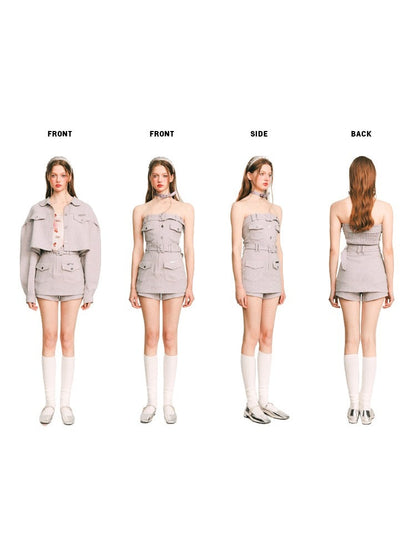 Casual Short Jacket & Tube Top & Culottes 3 Piece Set【s0000003864】