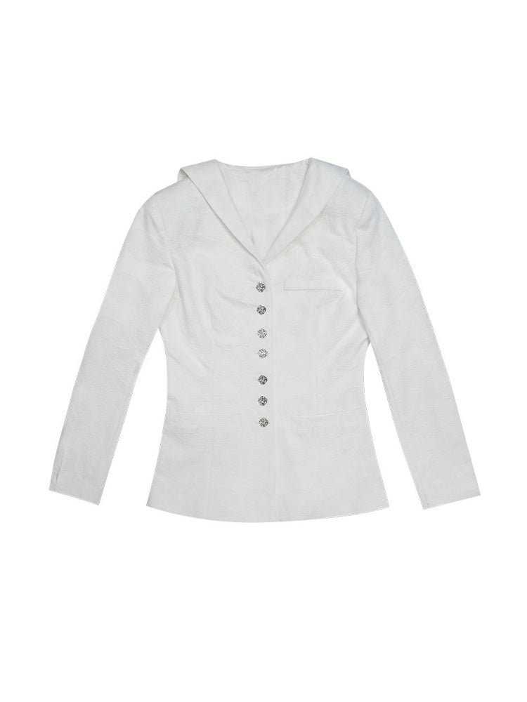 Sailor Collar Rose Button Jacquard Jacket【s0000003813】