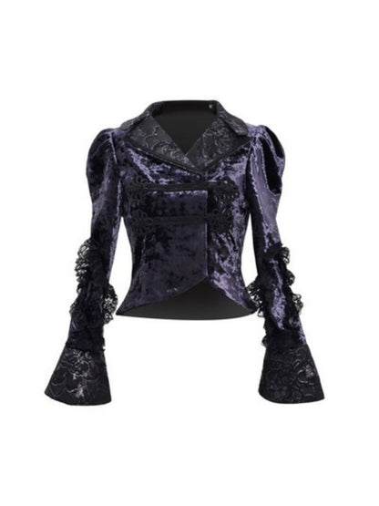 Gothic Velvet Lace Flower Lace Up Blouse【s0000003871】
