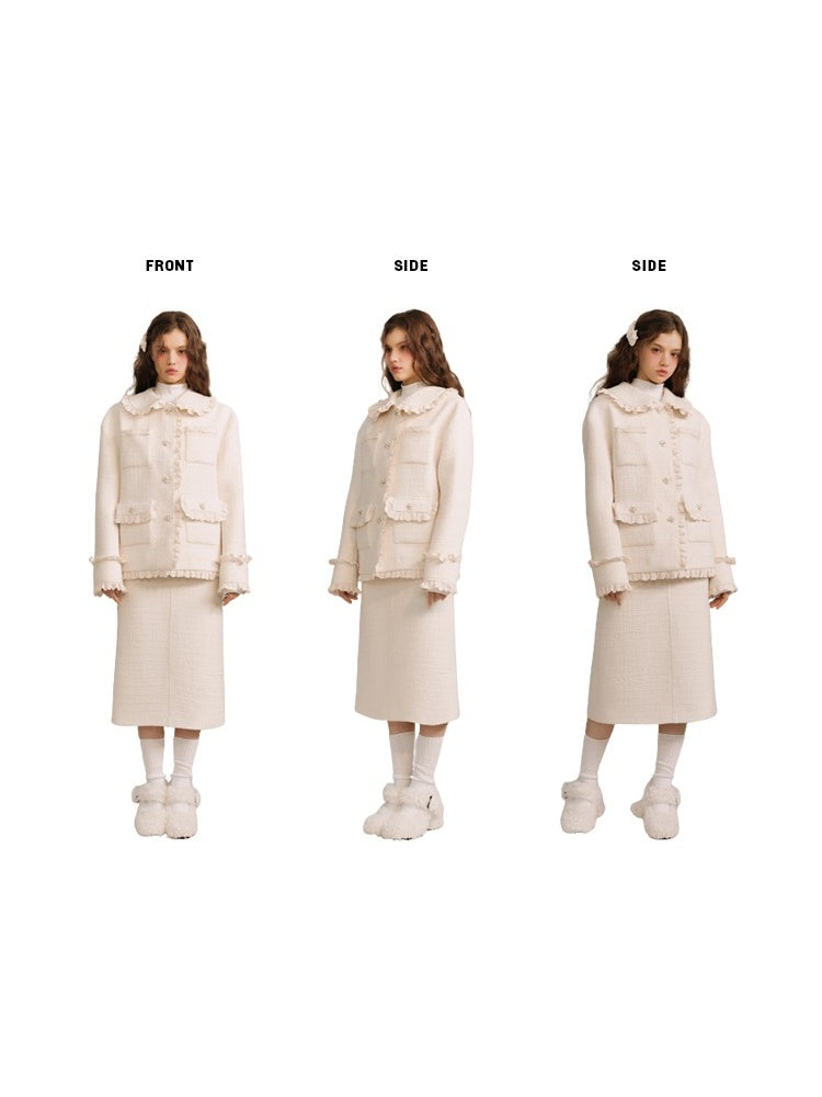 Wool Weave Lazy Bouquet Button Frills Jacket & Skirt【s0000003857】