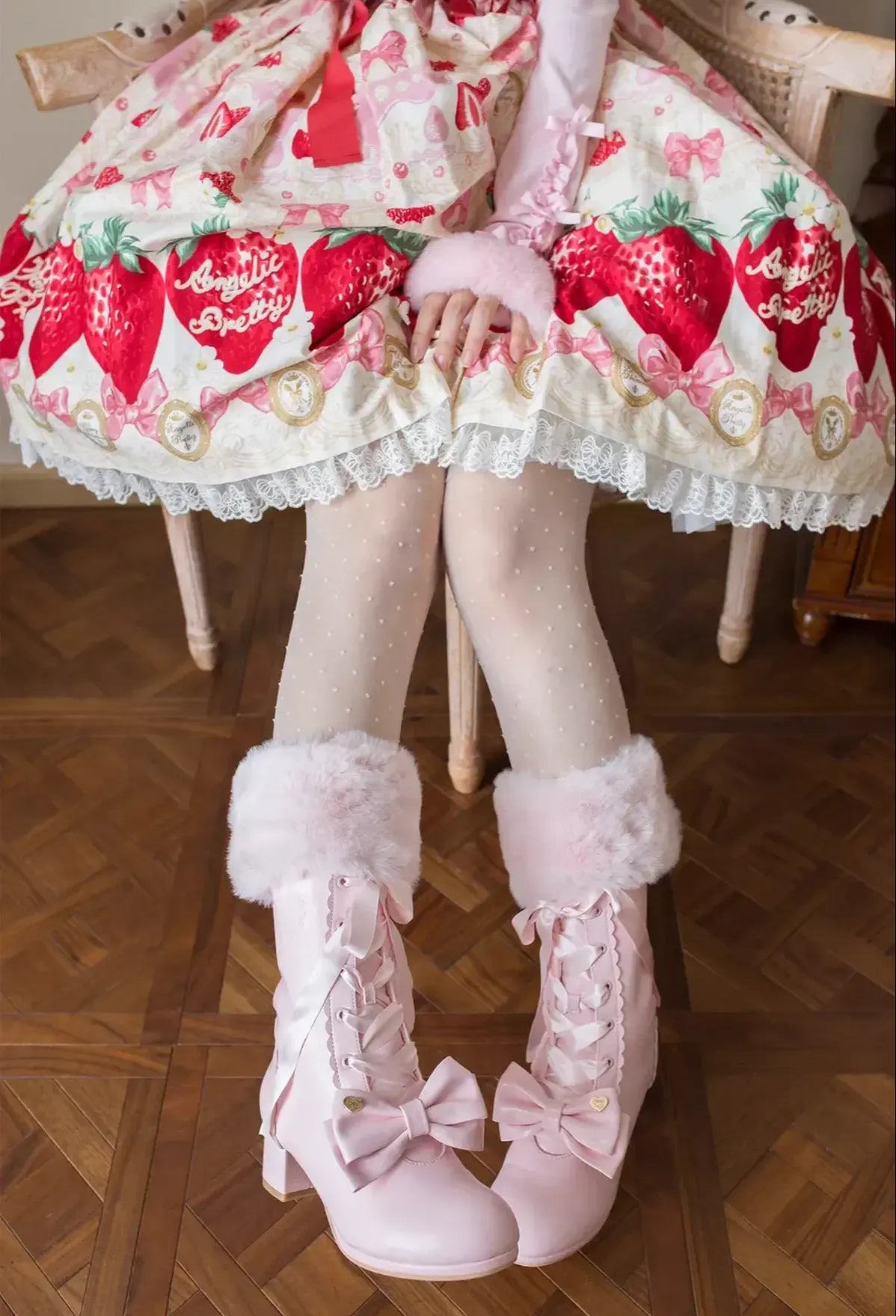 Sheep Puff - Snowy Mochi - Kawaii Lolita Winter Boots, Detachable Fur Trim