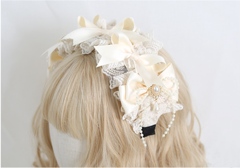 Xiaogui - Sweet Lolita Ivory Lace bow Hair Accessories