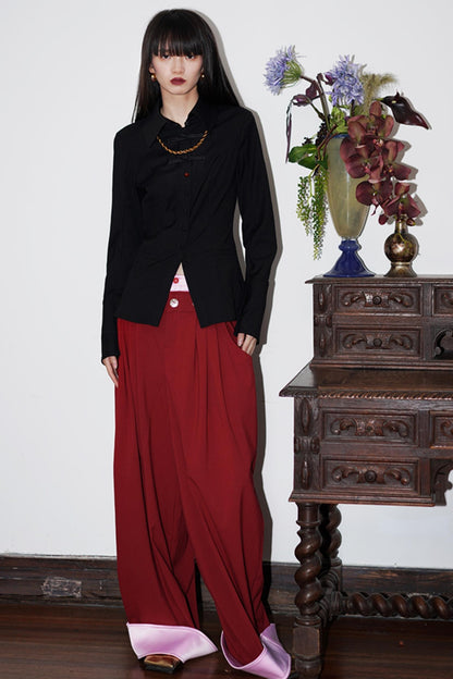 Wool Blend Button Cutout Shirt Top