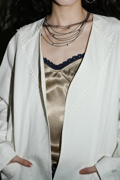 Solid Cotton Linen Retro Blazer