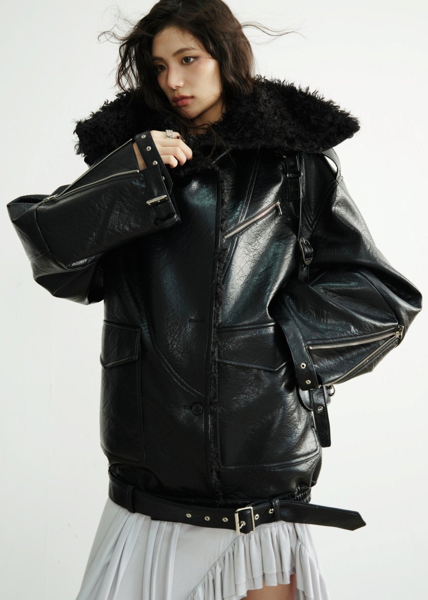 Midi Heavy PU Leather Silhouette Jacket