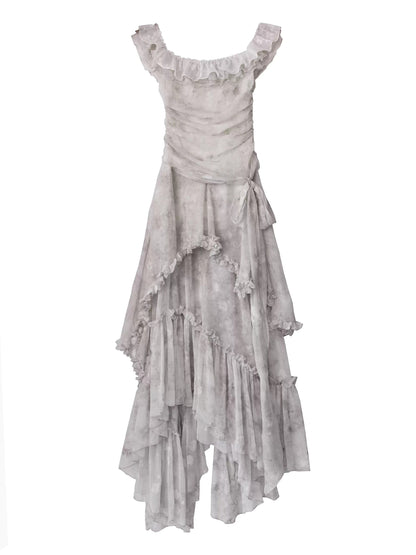 Vintage Gray Ruffle Dress